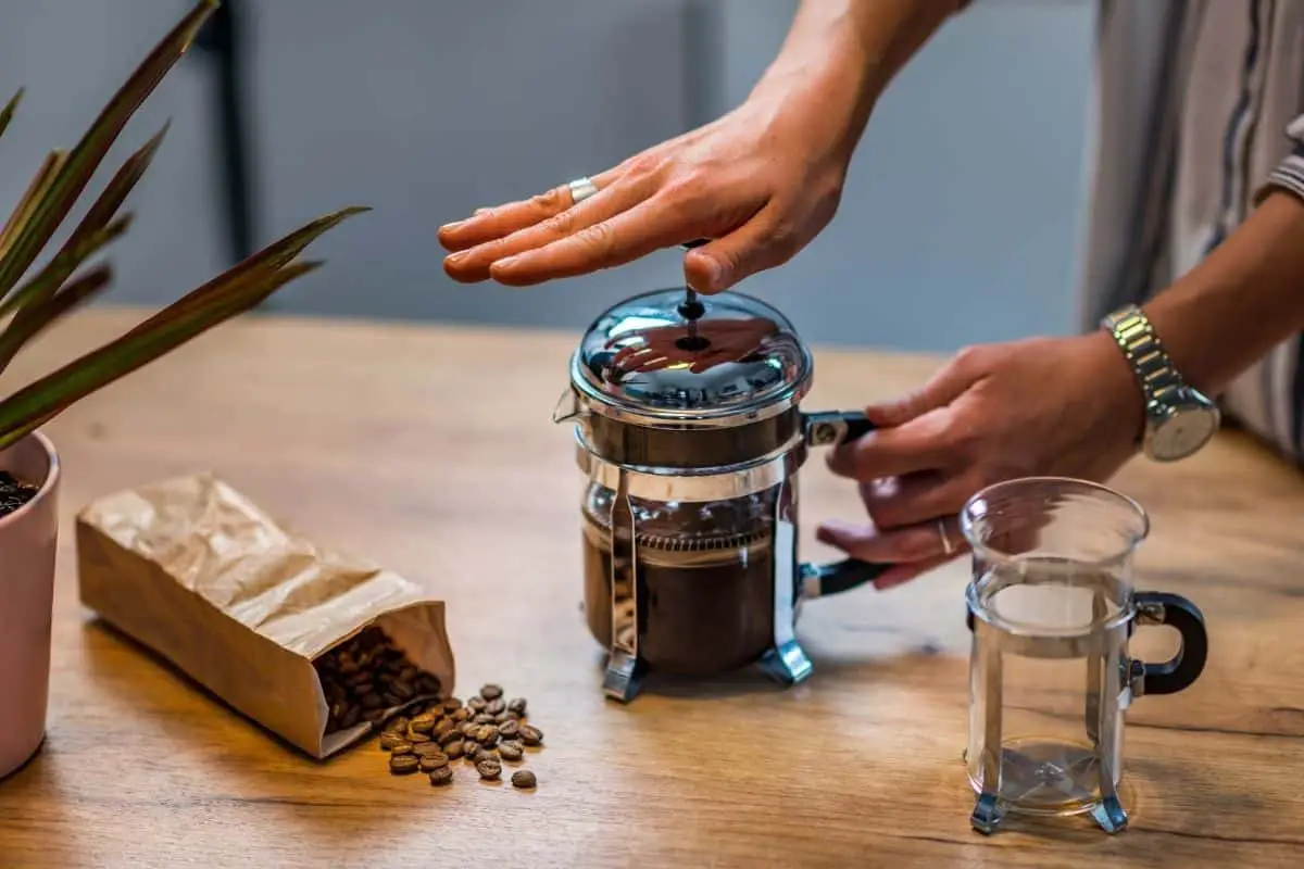 Making french press coffee.