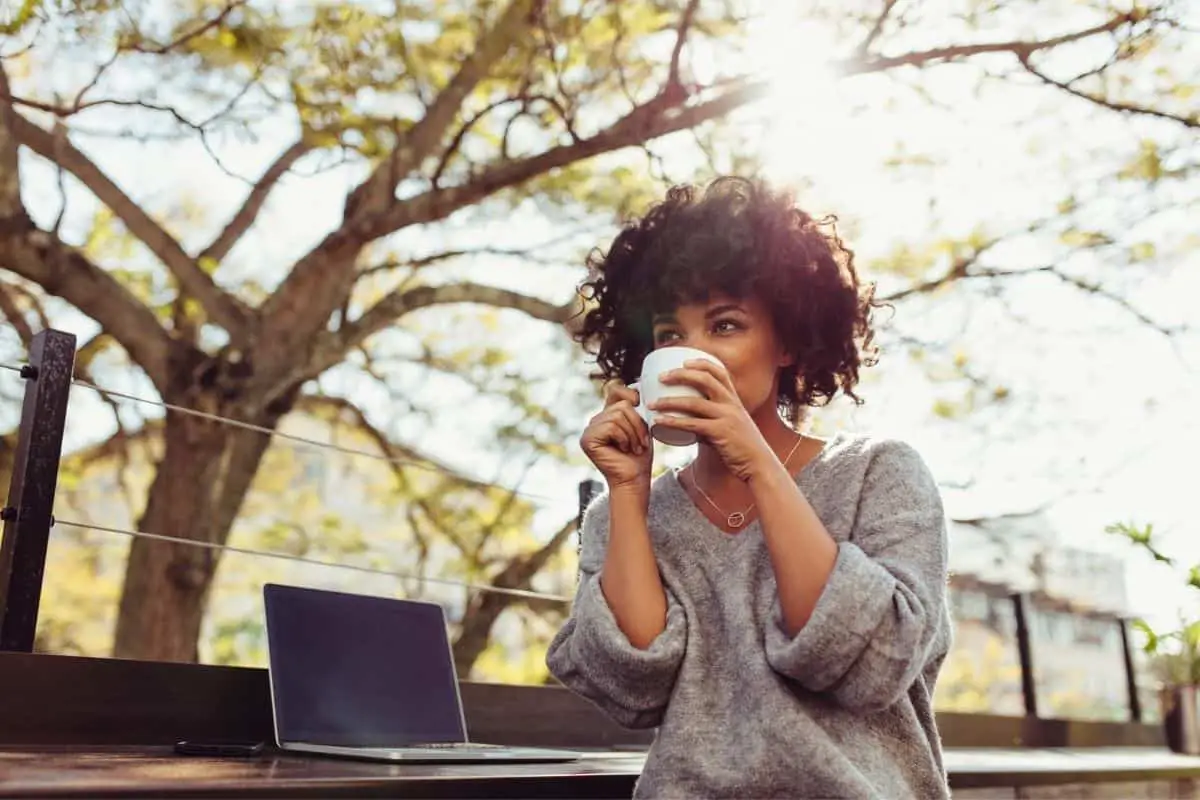 woman drinking decaf coffee.