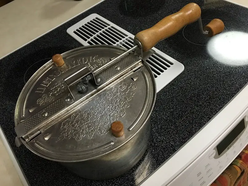 Stovetop Popcorn Popper to roast coffee beans.