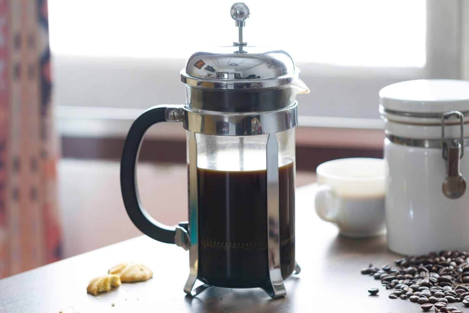 freshly brewed french press coffee.