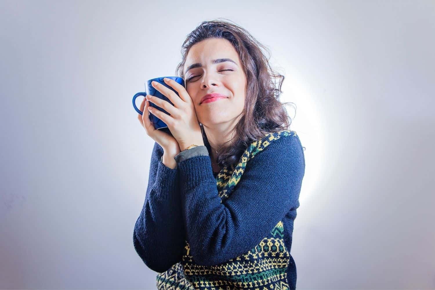 woman addicted to her coffee.