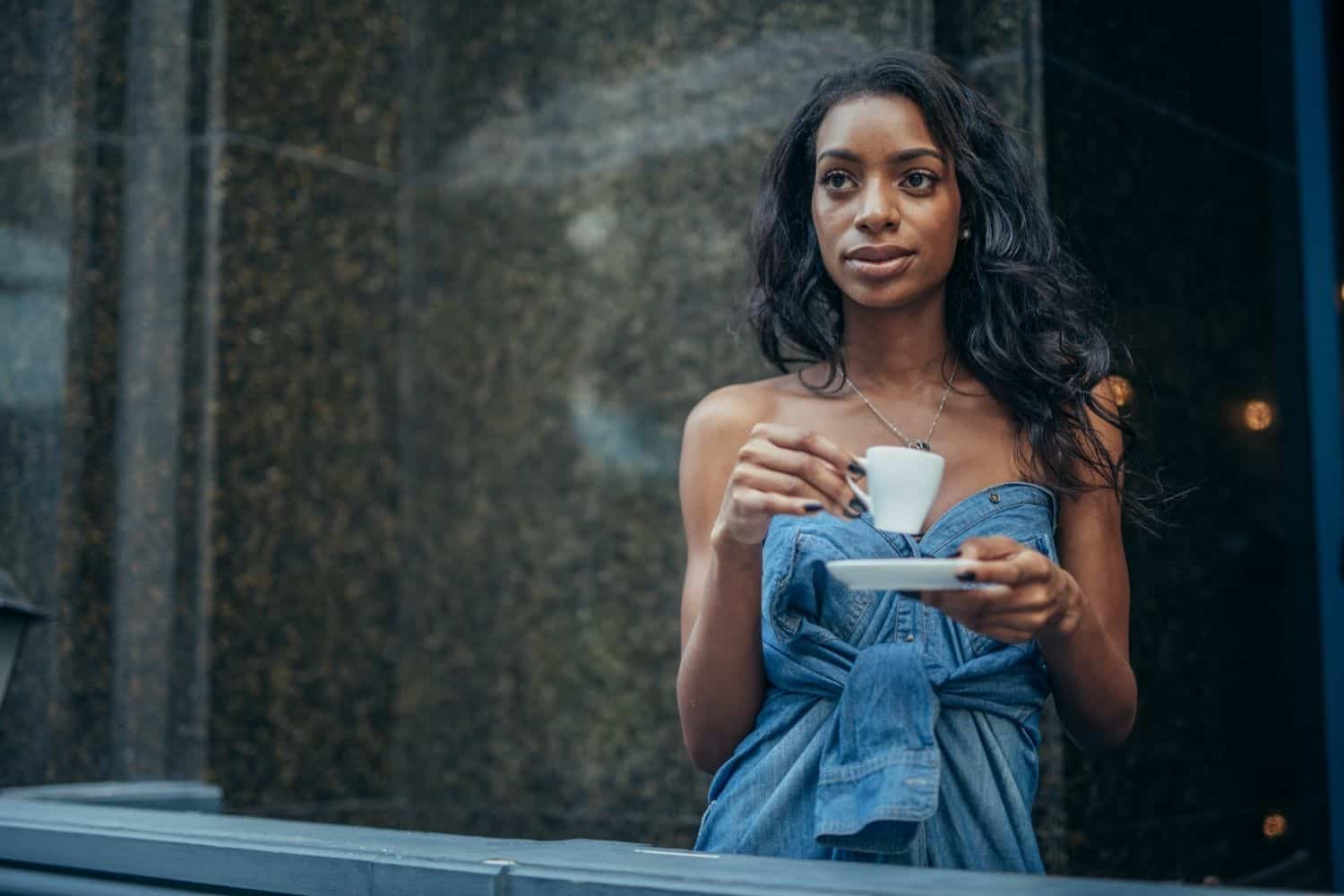 woman drinking black coffee without sugar.